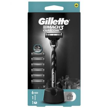 Hlavný obrázok Gillette Mach3 Charcoal holiaci strojček, náhradná hlavica 6ks, stojan