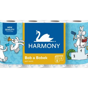 Hlavný obrázok Harmony Bob a Bobek Soft White toaletný papier 8ks 3-vrstvový 17,5m