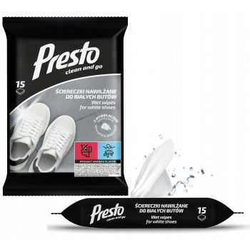 Hlavný obrázok Presto Clean and Go vlhčené obrúsky na bielu obuv 15ks