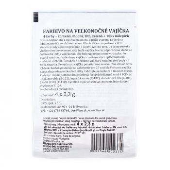 Hlavný obrázok Veľkonočná farba na vajíčka 4x2,3g+10ks nálepky